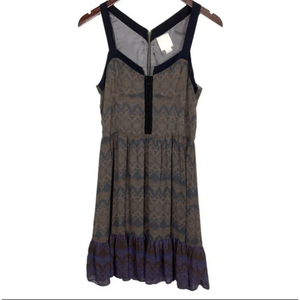 EUC LINE & DOT‎ 100% SILK DRESS BOHO PATTERNED RUFFLE